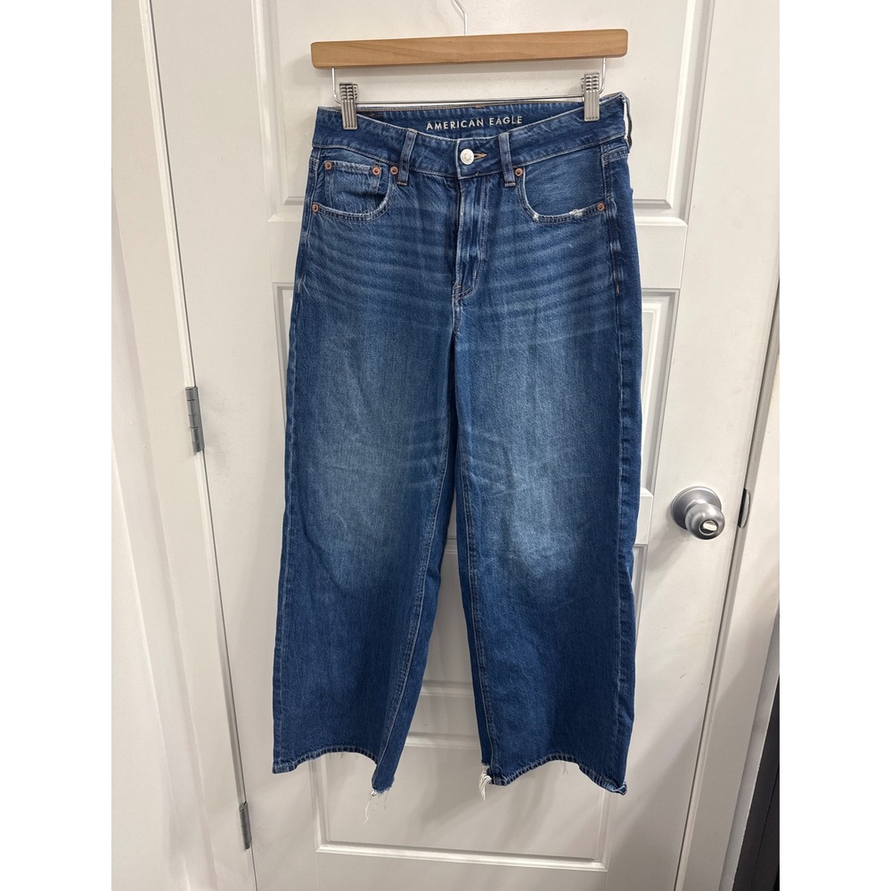 American Eagle Super High-Rise Baggy Wide Leg Ankle Jeans‎ Blue Size 2 Regular